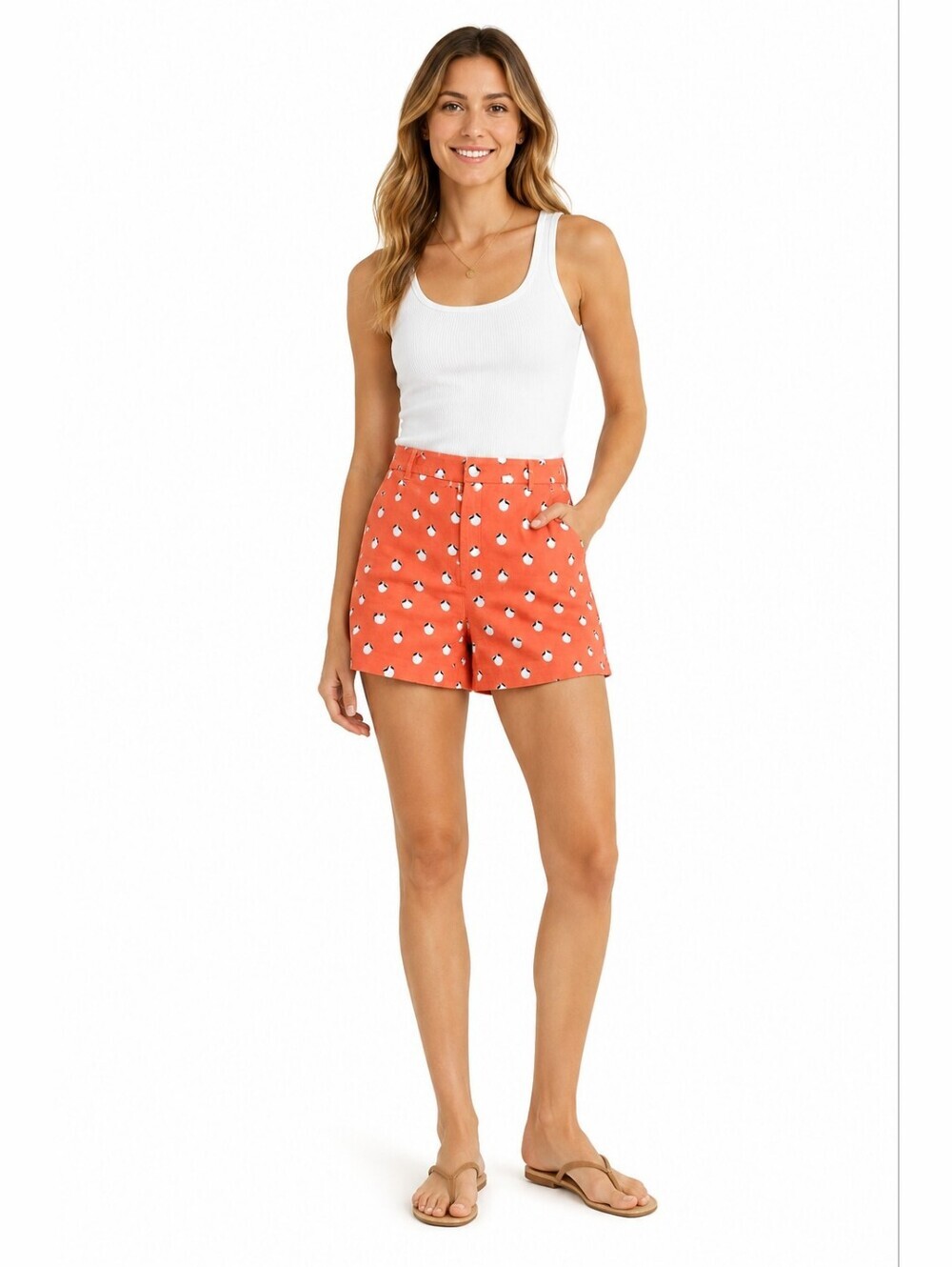 Ann Taylor Coral Peach Print High Waist Shorts Women’s Size 10 EUC